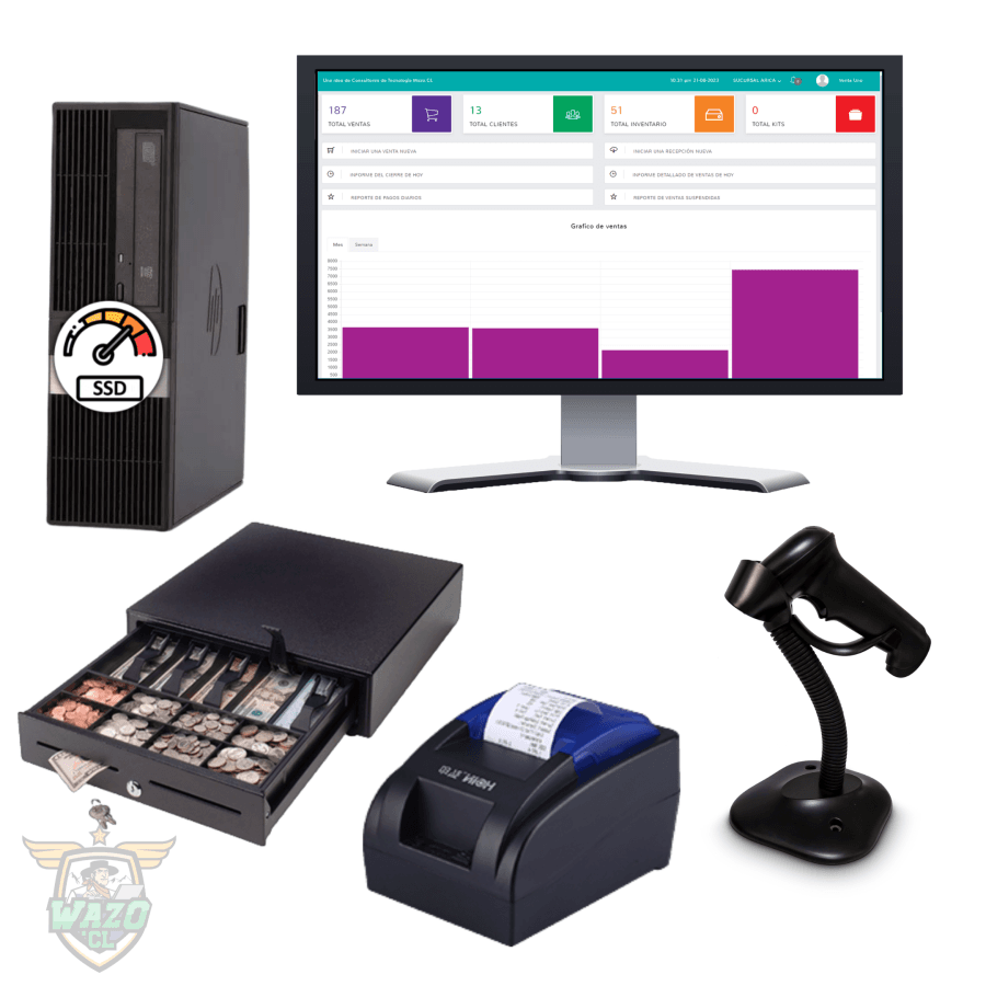 Kit POS Wazo RePos 58mm con impresora termica y caja registradora